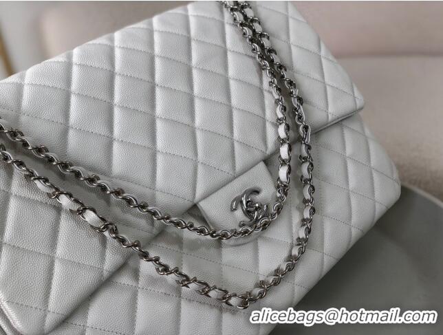 Top Grade Chanel XXL Airline Travel Flap Bag inGrained Leather A4661 White/Silver 2024 Top