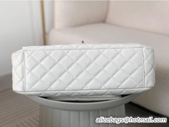 Top Grade Chanel XXL Airline Travel Flap Bag inGrained Leather A4661 White/Silver 2024 Top