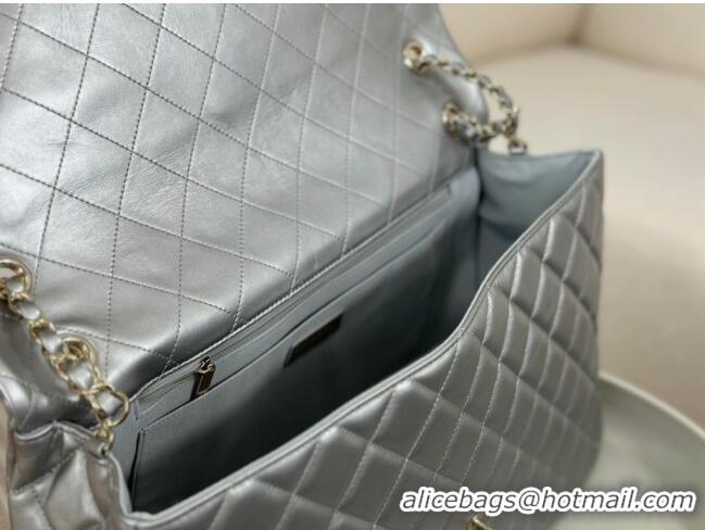 Discount Chanel XXL Airline Travel Flap Bag in Smooth Calfskin A4661 Silver/Light Gold 2024 Top