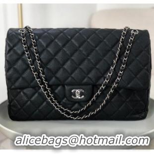 Best Price Chanel XXL Airline Travel Flap Bag in Grained Leather A4661 Black/Silver 2024 Top