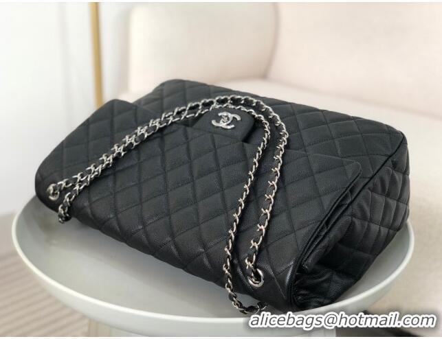 Best Price Chanel XXL Airline Travel Flap Bag in Grained Leather A4661 Black/Silver 2024 Top