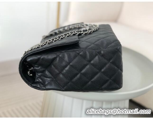 Best Price Chanel XXL Airline Travel Flap Bag in Grained Leather A4661 Black/Silver 2024 Top