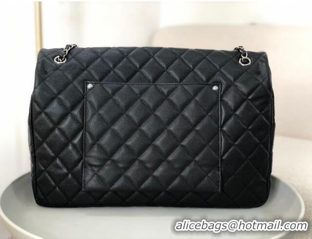 Best Price Chanel XXL Airline Travel Flap Bag in Grained Leather A4661 Black/Silver 2024 Top