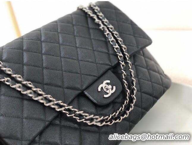 Best Price Chanel XXL Airline Travel Flap Bag in Grained Leather A4661 Black/Silver 2024 Top