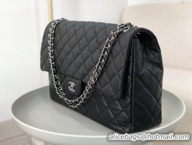 Best Price Chanel XXL Airline Travel Flap Bag in Grained Leather A4661 Black/Silver 2024 Top