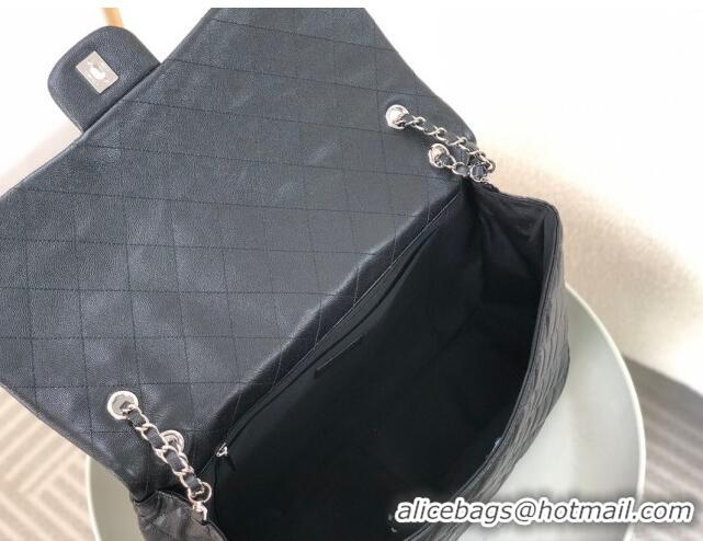 Best Price Chanel XXL Airline Travel Flap Bag in Grained Leather A4661 Black/Silver 2024 Top