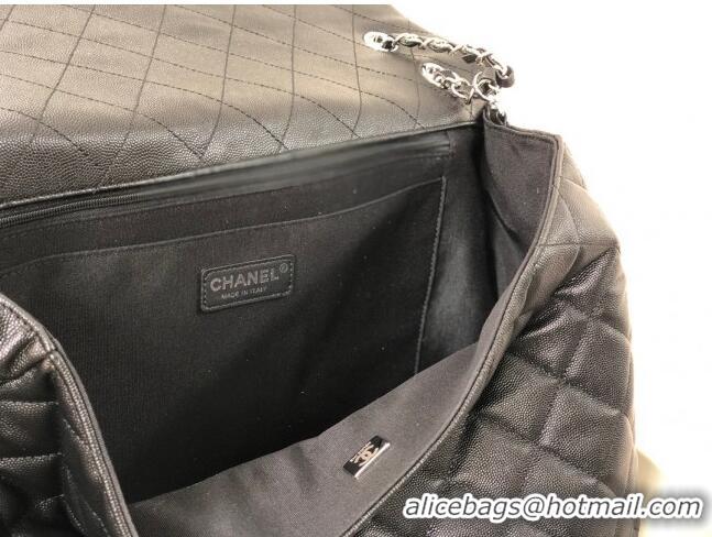 Best Price Chanel XXL Airline Travel Flap Bag in Grained Leather A4661 Black/Silver 2024 Top