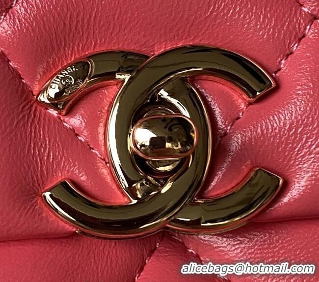 New Fashion Chanel Shiny Calfskin Medium Flap Bag with Top handle AS4544 Pink 2023