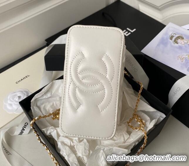 Top Quality Chanel Quilted Lambskin Clutch with Chain and Metal-Tone Ball AP3651 White 2023