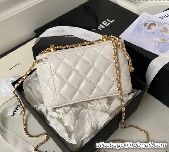 Top Quality Chanel Quilted Lambskin Clutch with Chain and Metal-Tone Ball AP3651 White 2023