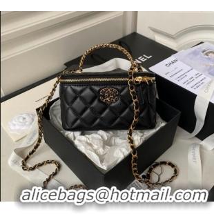 Pretty Style Chanel Quilted Lambskin Clutch with Chain Top Handle and Crystals AP3663 Black 2023