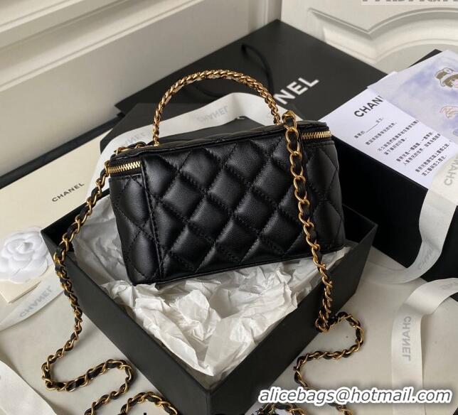 Pretty Style Chanel Quilted Lambskin Clutch with Chain Top Handle and Crystals AP3663 Black 2023