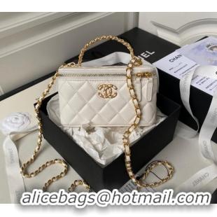 Top Quality Chanel Quilted Lambskin Clutch with Chain Top Handle and Crystals AP3663 White 2023