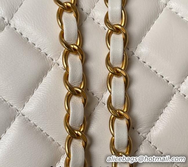 Top Quality Chanel Quilted Lambskin Clutch with Chain Top Handle and Crystals AP3663 White 2023