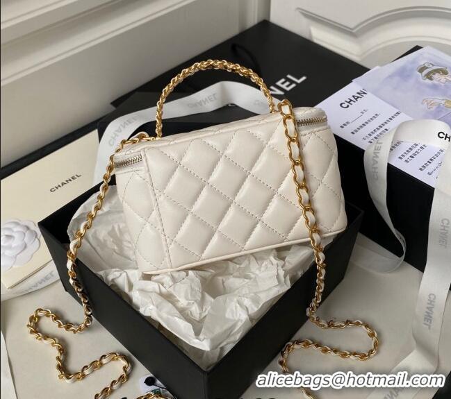 Top Quality Chanel Quilted Lambskin Clutch with Chain Top Handle and Crystals AP3663 White 2023