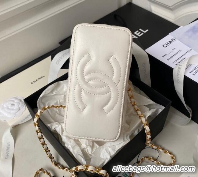 Top Quality Chanel Quilted Lambskin Clutch with Chain Top Handle and Crystals AP3663 White 2023