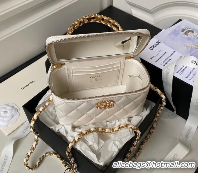 Top Quality Chanel Quilted Lambskin Clutch with Chain Top Handle and Crystals AP3663 White 2023