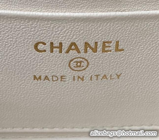 Top Quality Chanel Quilted Lambskin Clutch with Chain Top Handle and Crystals AP3663 White 2023