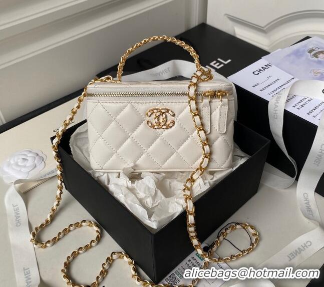 Top Quality Chanel Quilted Lambskin Clutch with Chain Top Handle and Crystals AP3663 White 2023