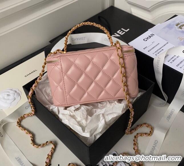 Super Quality Chanel Quilted Lambskin Clutch with Chain Top Handle and Crystals AP3663 Light Pink 2023