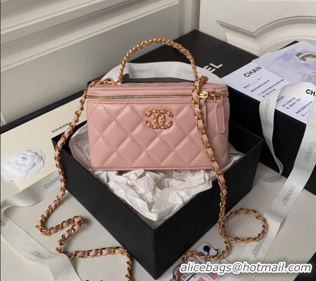 Super Quality Chanel Quilted Lambskin Clutch with Chain Top Handle and Crystals AP3663 Light Pink 2023