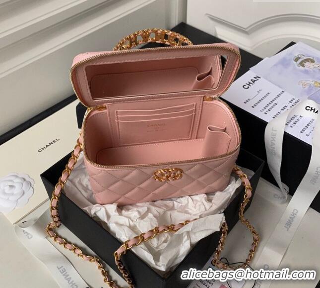 Super Quality Chanel Quilted Lambskin Clutch with Chain Top Handle and Crystals AP3663 Light Pink 2023