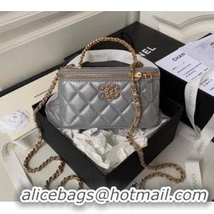 Promotional Chanel Quilted Lambskin Clutch with Chain Top Handle and Crystals AP3663 Grey 2023