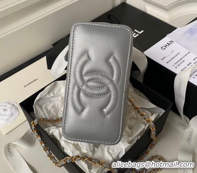 Promotional Chanel Quilted Lambskin Clutch with Chain Top Handle and Crystals AP3663 Grey 2023