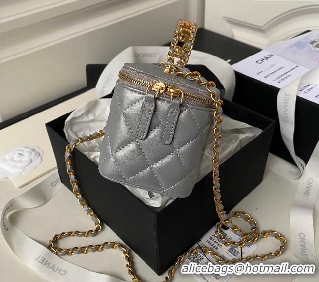 Promotional Chanel Quilted Lambskin Clutch with Chain Top Handle and Crystals AP3663 Grey 2023