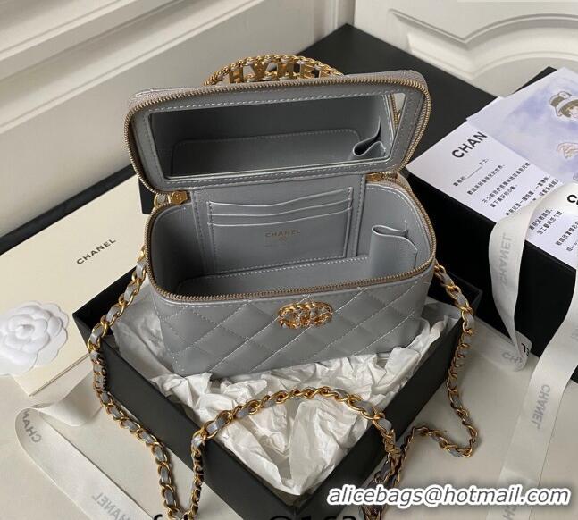 Promotional Chanel Quilted Lambskin Clutch with Chain Top Handle and Crystals AP3663 Grey 2023