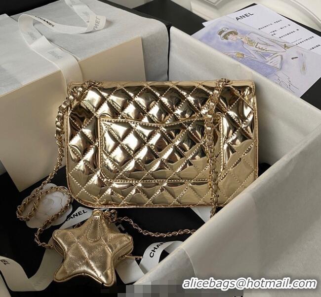 Top Quality Chanel Mirror Calfskin Flap Bag & Star Coin Purse AS4648 Gold 2023