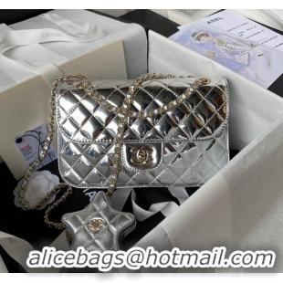 Trendy Design Chanel Mirror Calfskin Flap Bag & Star Coin Purse AS4648 Silver 2023