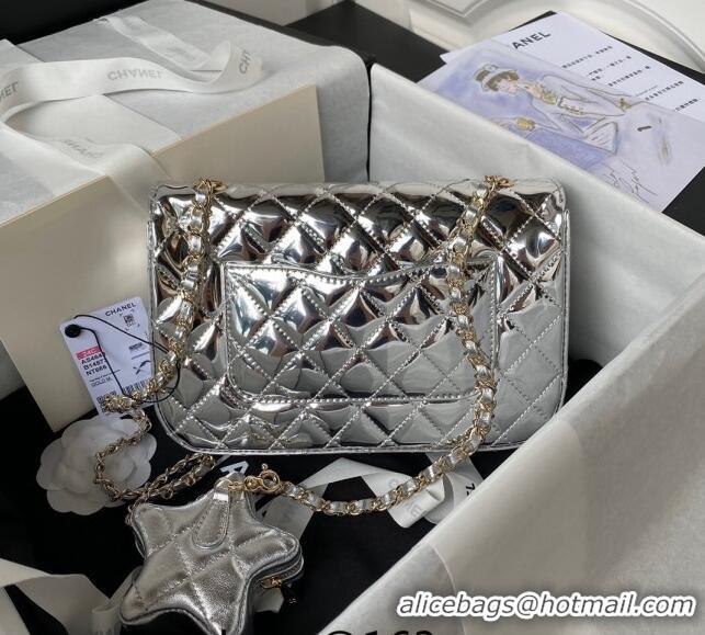 Trendy Design Chanel Mirror Calfskin Flap Bag & Star Coin Purse AS4648 Silver 2023