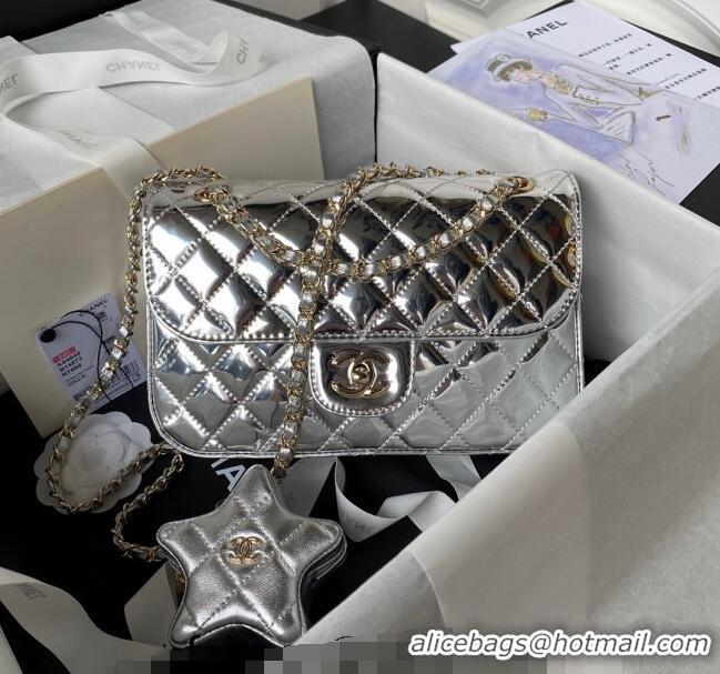 Trendy Design Chanel Mirror Calfskin Flap Bag & Star Coin Purse AS4648 Silver 2023