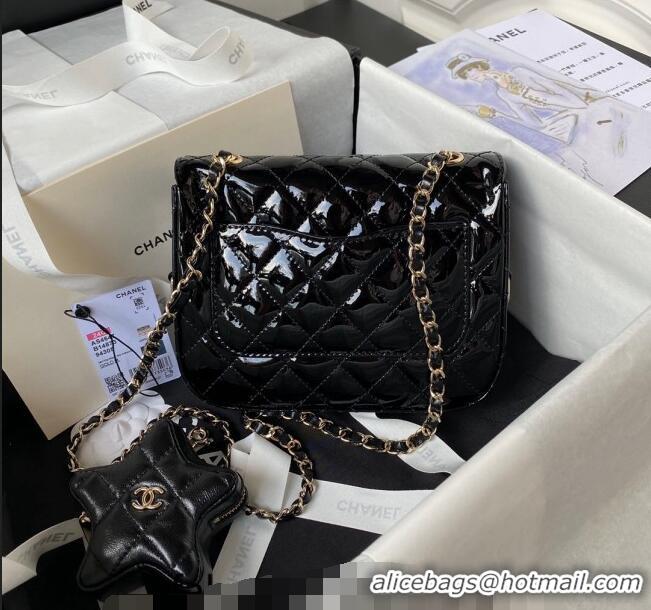 Reasonable Price Chanel Mirror Calfskin Mini Flap Bag & Star Coin Purse AS4647 Black 2023