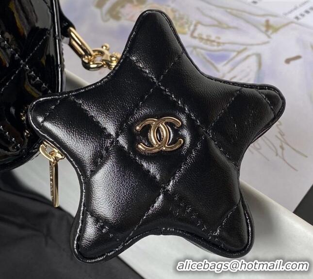 Reasonable Price Chanel Mirror Calfskin Mini Flap Bag & Star Coin Purse AS4647 Black 2023