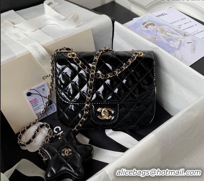 Reasonable Price Chanel Mirror Calfskin Mini Flap Bag & Star Coin Purse AS4647 Black 2023