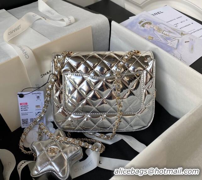 Grade Design Chanel Mirror Calfskin Mini Flap Bag & Star Coin Purse AS4647 Silver 2023