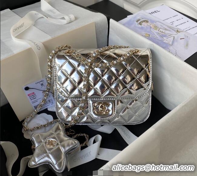 Grade Design Chanel Mirror Calfskin Mini Flap Bag & Star Coin Purse AS4647 Silver 2023