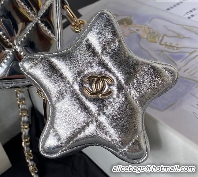 Grade Design Chanel Mirror Calfskin Mini Flap Bag & Star Coin Purse AS4647 Silver 2023