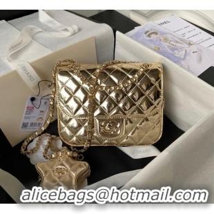 Most Popular Chanel Mirror Calfskin Mini Flap Bag & Star Coin Purse AS4647 Gold 2023