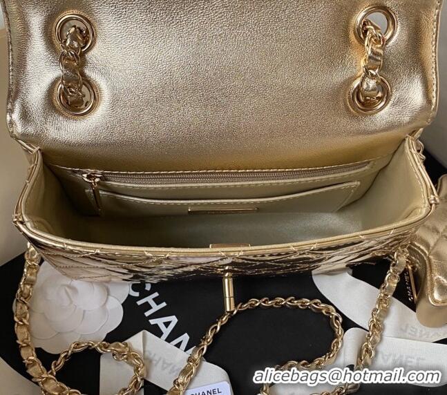 Most Popular Chanel Mirror Calfskin Mini Flap Bag & Star Coin Purse AS4647 Gold 2023