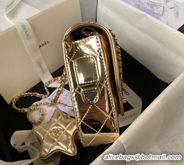 Most Popular Chanel Mirror Calfskin Mini Flap Bag & Star Coin Purse AS4647 Gold 2023