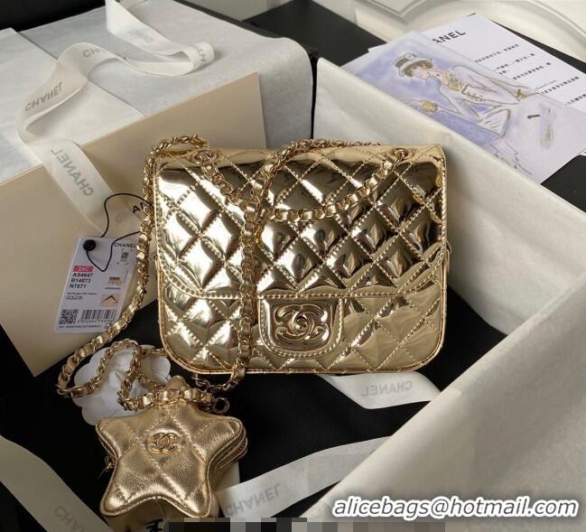 Most Popular Chanel Mirror Calfskin Mini Flap Bag & Star Coin Purse AS4647 Gold 2023