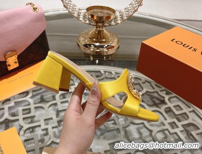 Good Quality Louis Vuitton LV Met Satin Heel Slide Sandals 5.5cm with Strass Yellow 606094