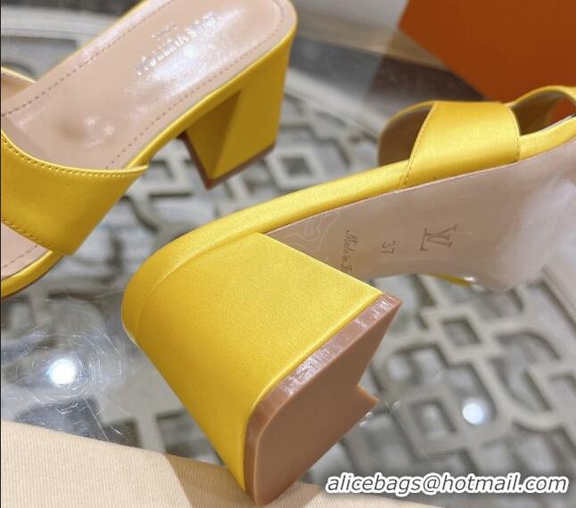 Good Quality Louis Vuitton LV Met Satin Heel Slide Sandals 5.5cm with Strass Yellow 606094