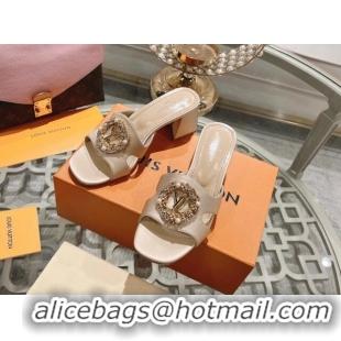 Low Cost Louis Vuitton LV Met Satin Heel Slide Sandals 5.5cm with Strass Nude 06095