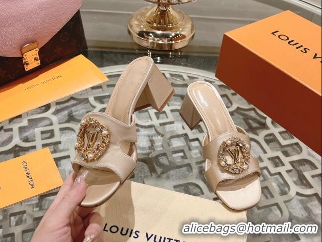 Low Cost Louis Vuitton LV Met Satin Heel Slide Sandals 5.5cm with Strass Nude 06095