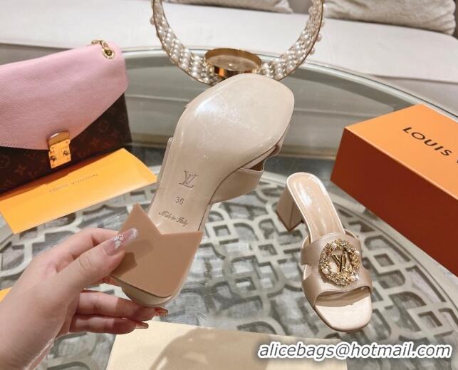 Low Cost Louis Vuitton LV Met Satin Heel Slide Sandals 5.5cm with Strass Nude 06095