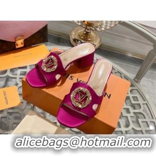 Low Price Louis Vuitton LV Met Satin Heel Slide Sandals 5.5cm with Strass Purple 606096